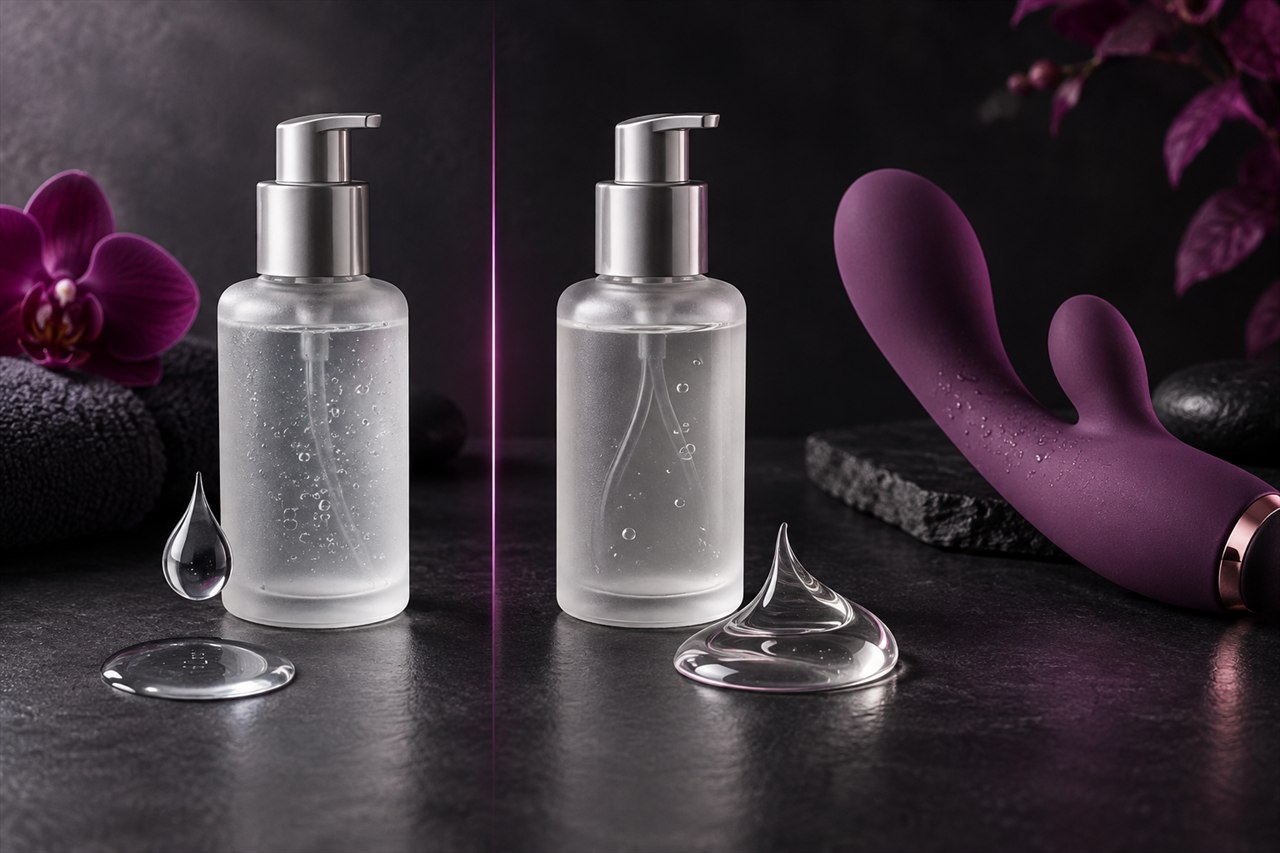 Dos lubricantes de distinta textura junto a un accesorio de silicona