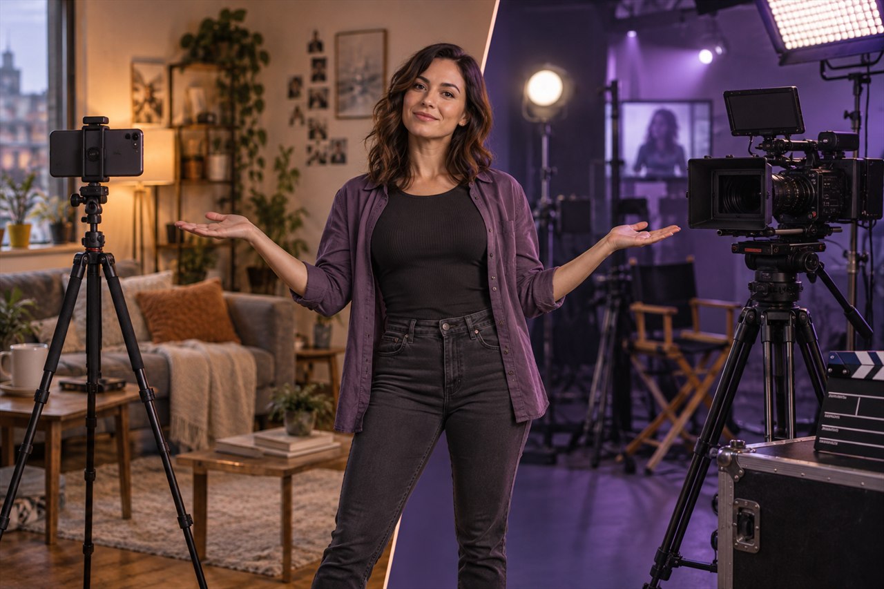 Comparación de una grabación casera y un estudio de vídeo profesional